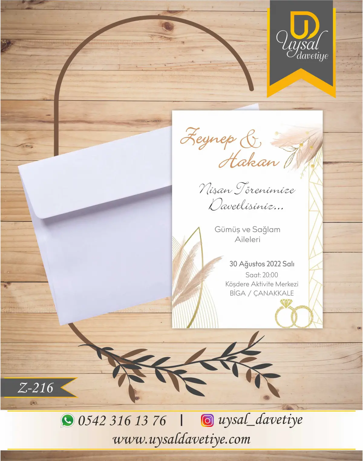 Z-216 Yüzük Detaylı Ekonomik Düğün Davetiyesi