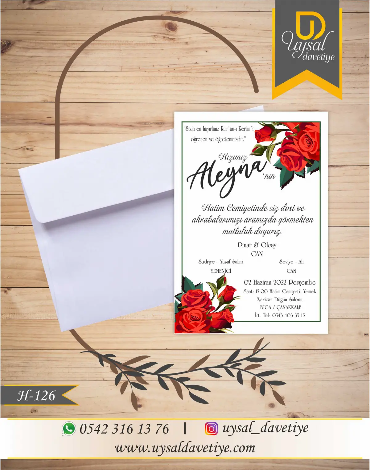 H-126 Güllü Ekonomik Hatim Davetiyesi