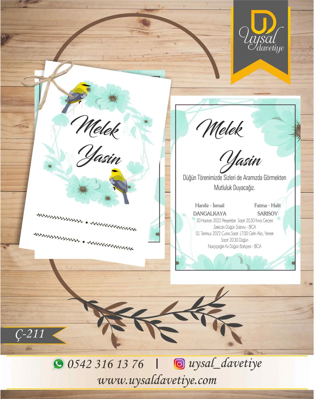Ç-211 Kuşlu Ekonomik Düğün Davetiyesi