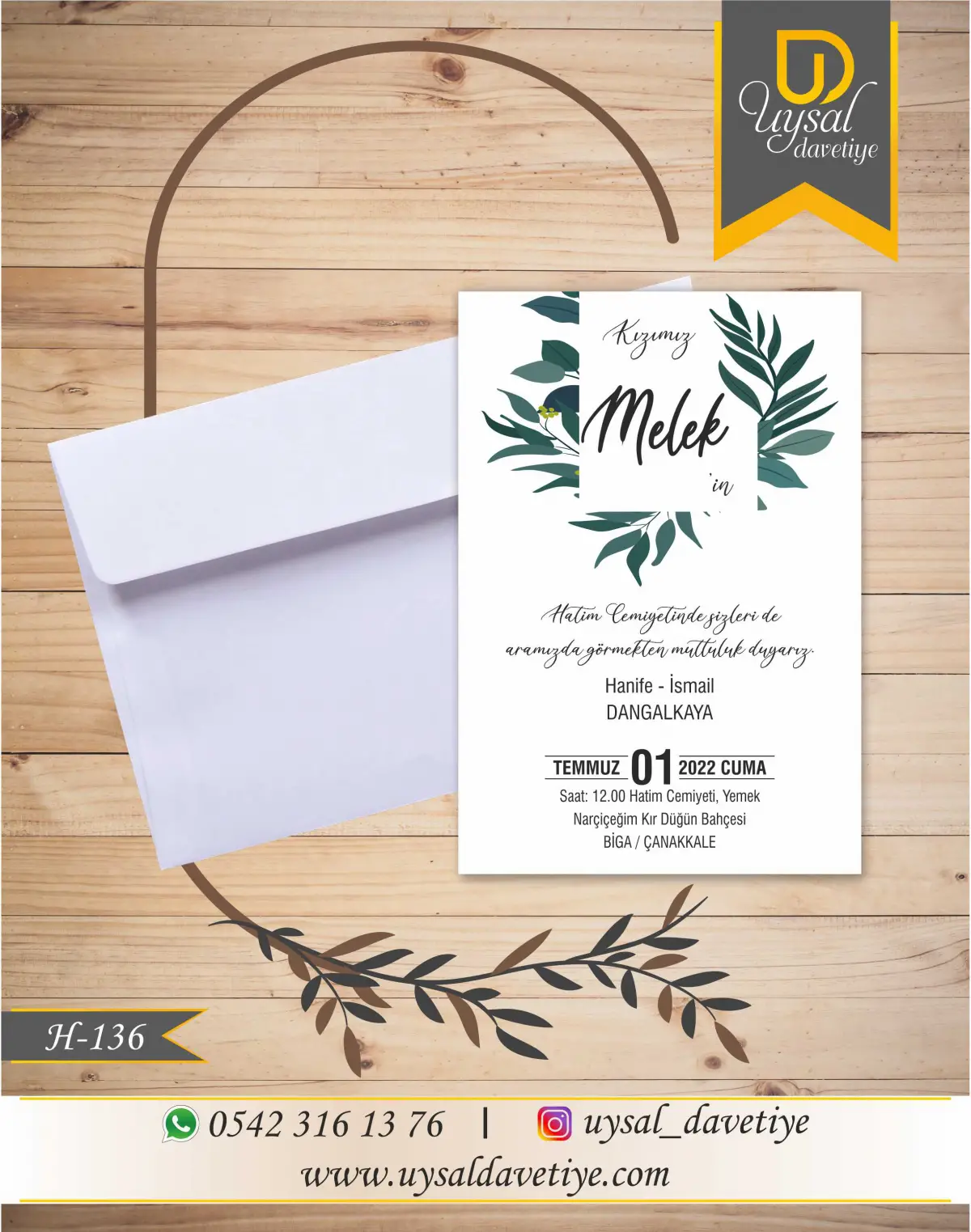 H-136 Yapraklı Ekonomik Hatim Davetiyesi