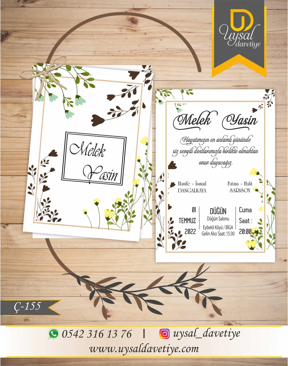 Ç-155 Çiftli/İpli Ekonomik Düğün Davetiyesi