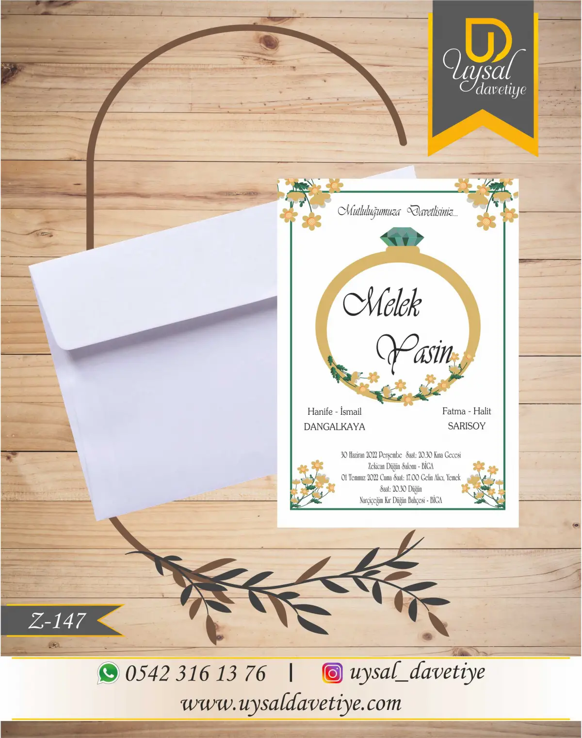 Z-147 Yüzük Çerçeveli Ekonomik Düğün Davetiyesi