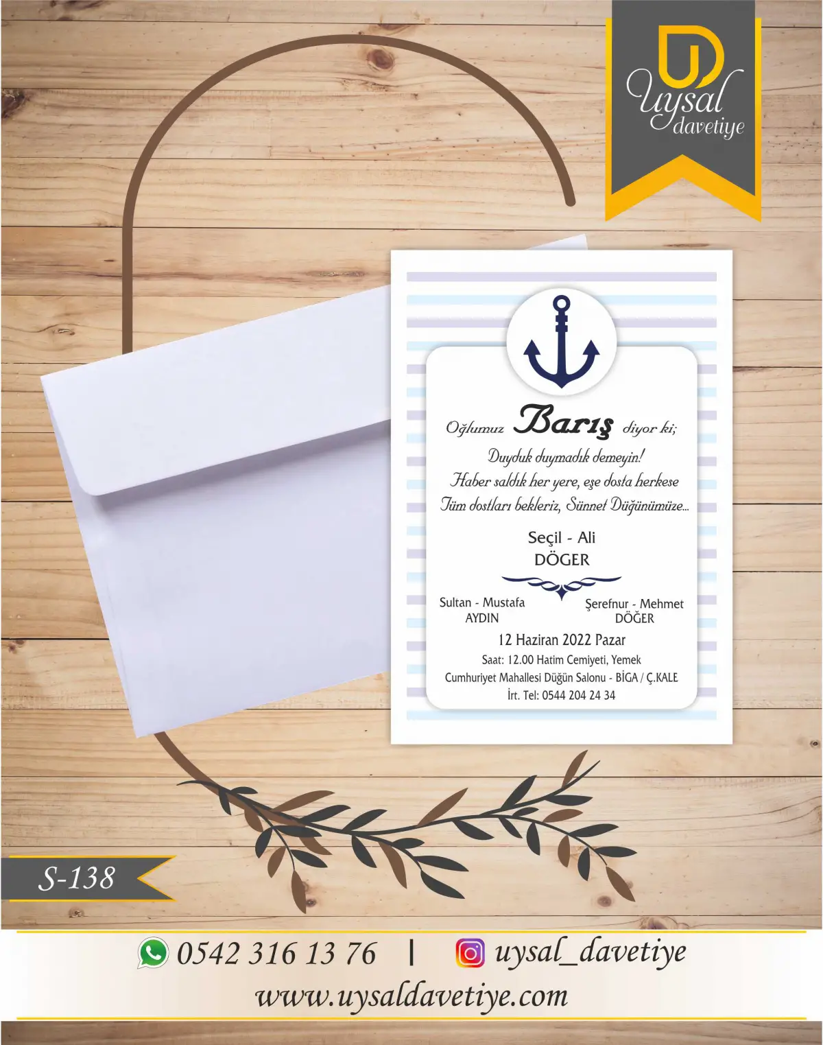 S-138 Mavi Çapalı Ekonomik Sünnet Davetiyesi