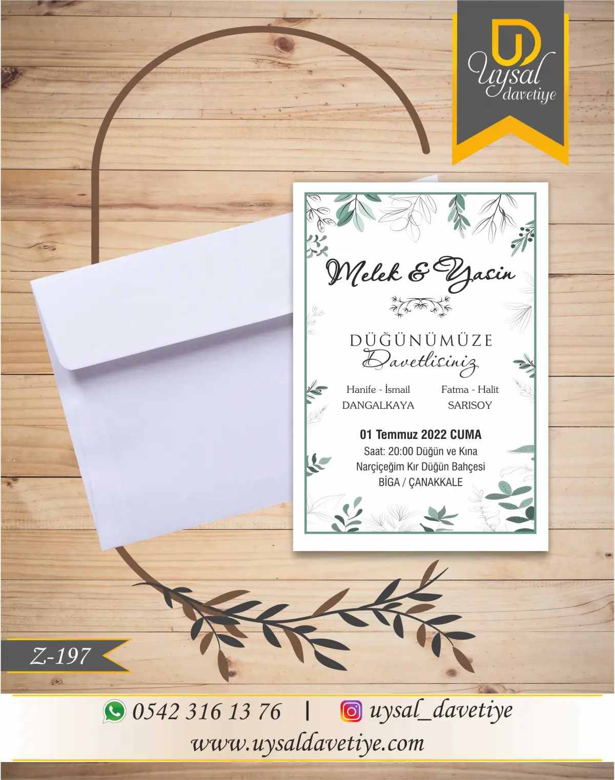 Z-197 Çerçeveli Ekonomik Düğün Davetiyesi