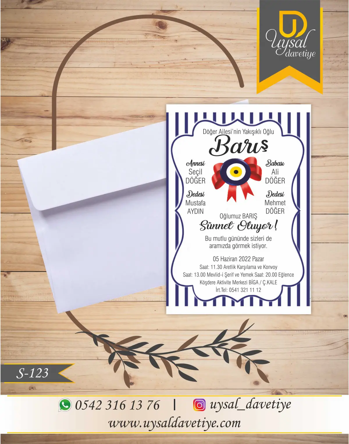 S-123 Nazar Boncuklu Ekonomik Sünnet Davetiyesi