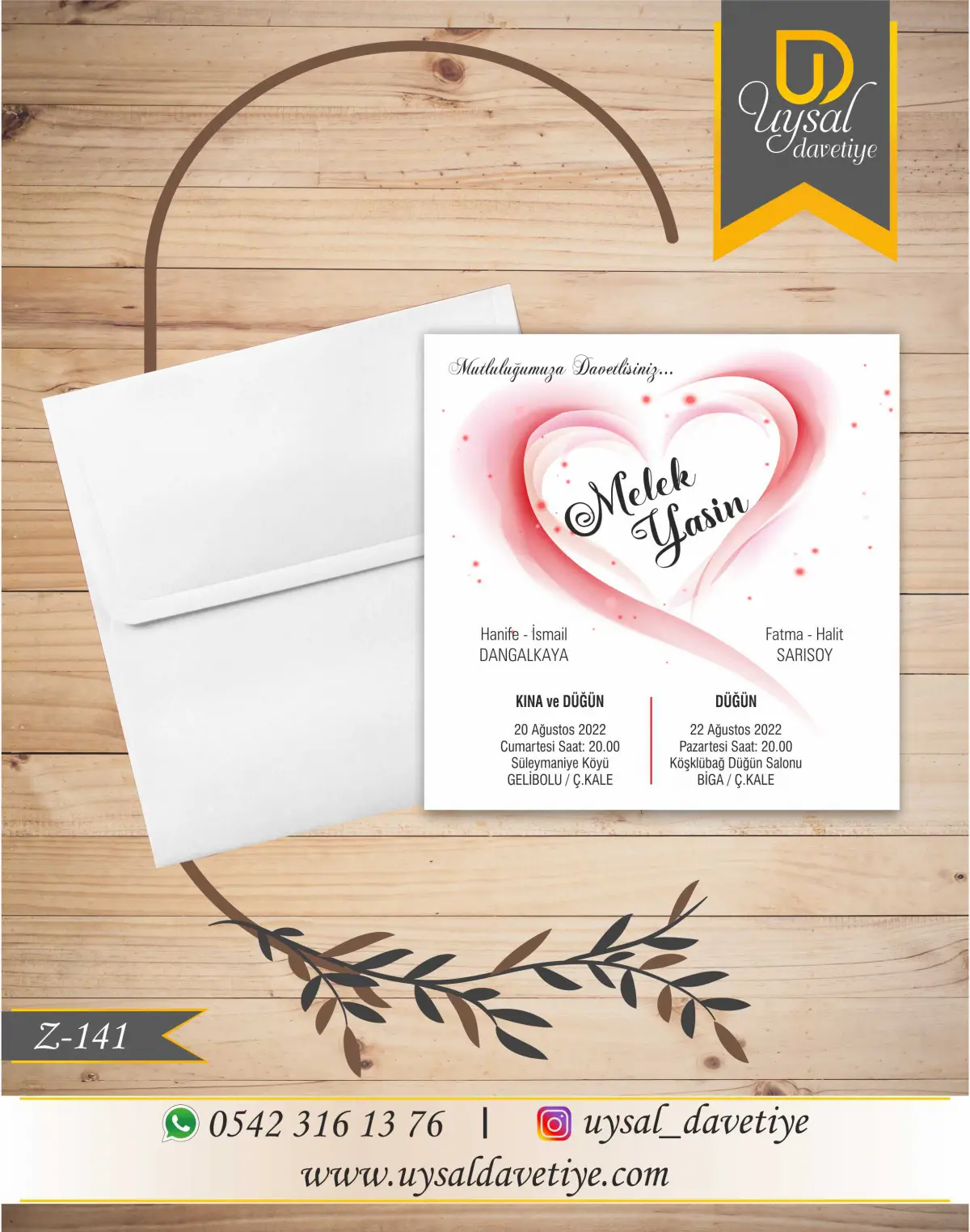 Z-141 Kalpli Kare Ekonomik Düğün Davetiyesi