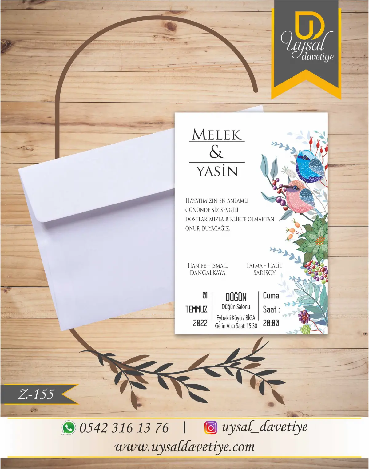 Z-155 Kuşlu Ekonomik Düğün Davetiyesi
