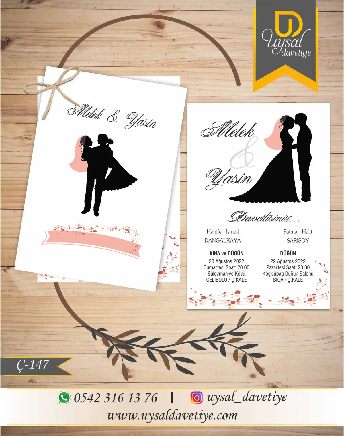 Ç-147 Gelin&Damatlı Çiftli/İpli Ekonomik Düğün Davetiyesi
