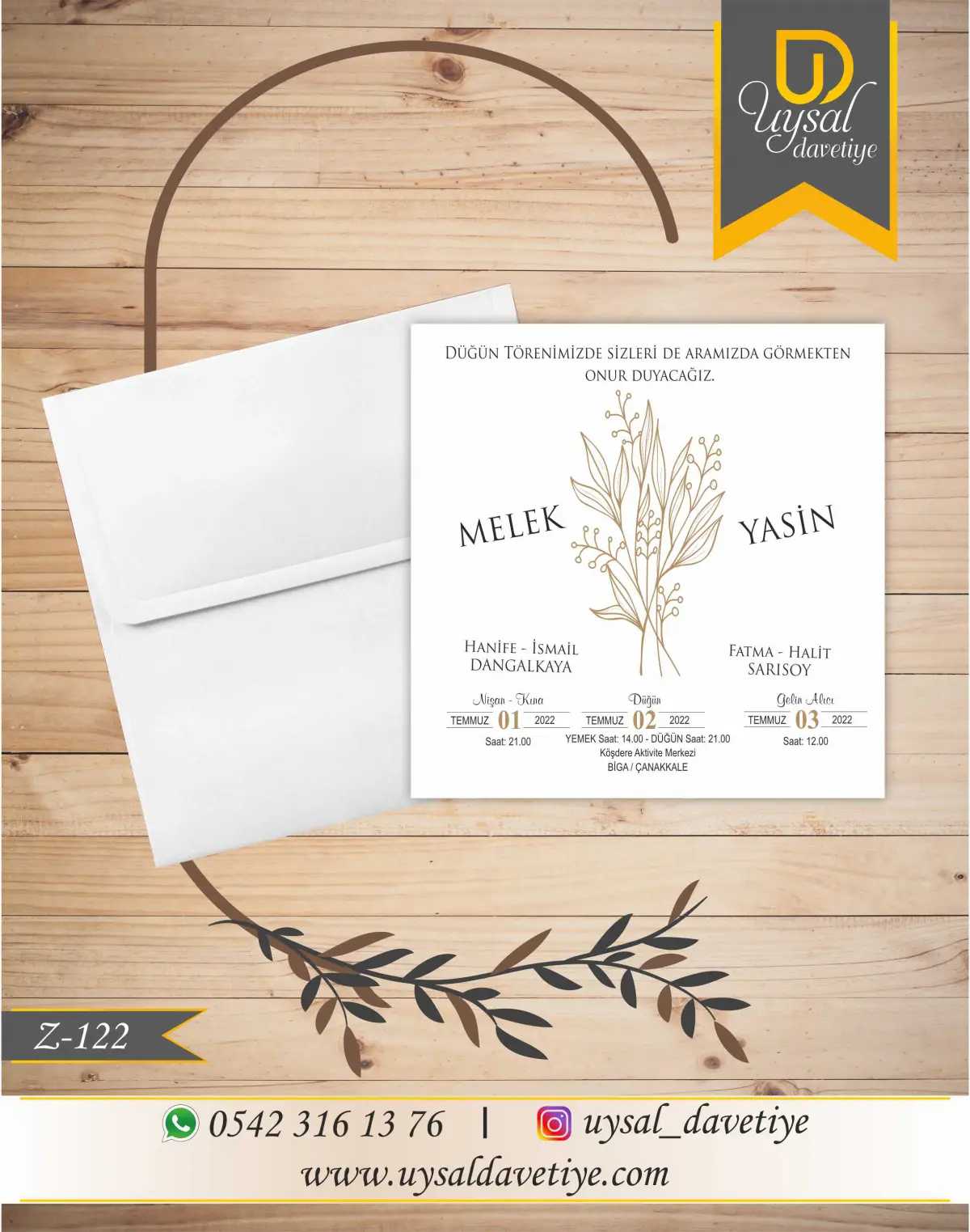 Z-122 Kare Ekonomik Düğün Davetiyesi