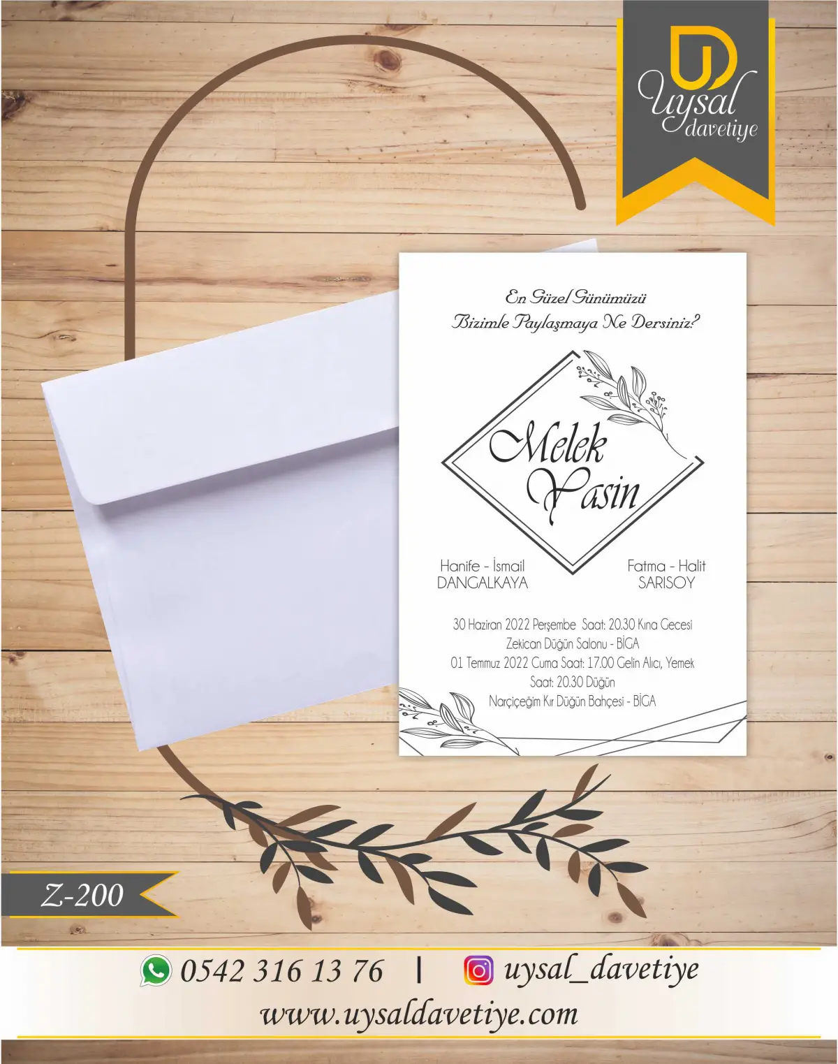 Z-200 Ekonomik Düğün Davetiyesi
