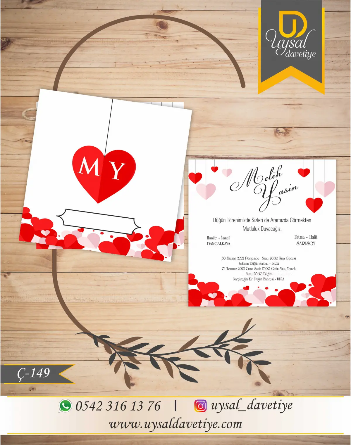 Ç-149 Kalpli Çiftli/İpli Ekonomik Düğün Davetiyesi