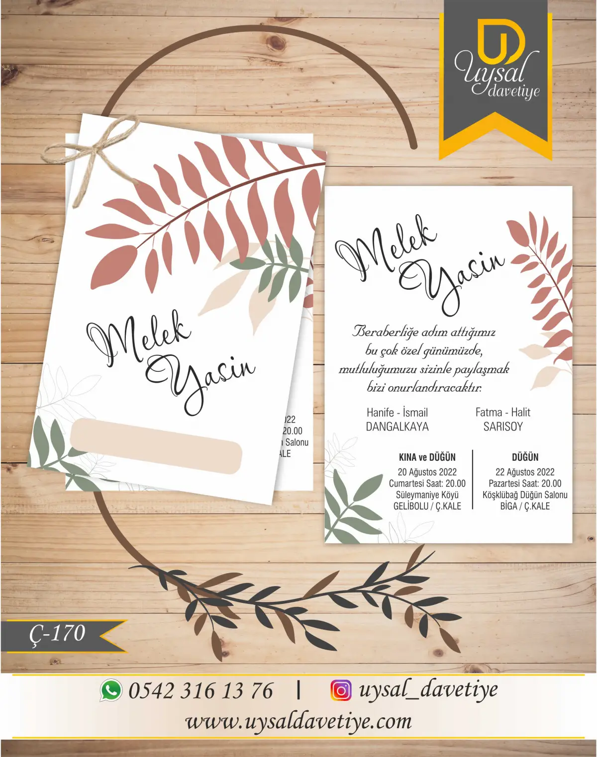 Ç-170 Çiftli/İpli Ekonomik Düğün Davetiyesi