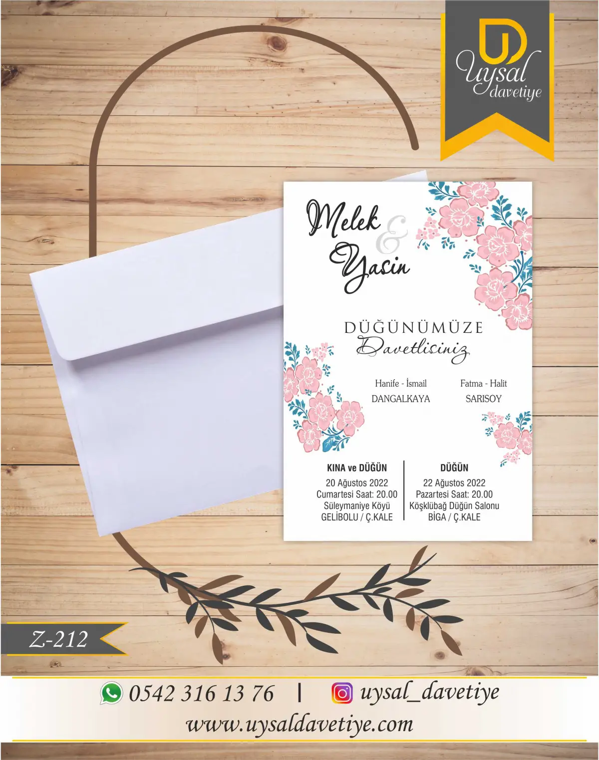 Z-212 Çiçekli Ekonomik Düğün Davetiyesi