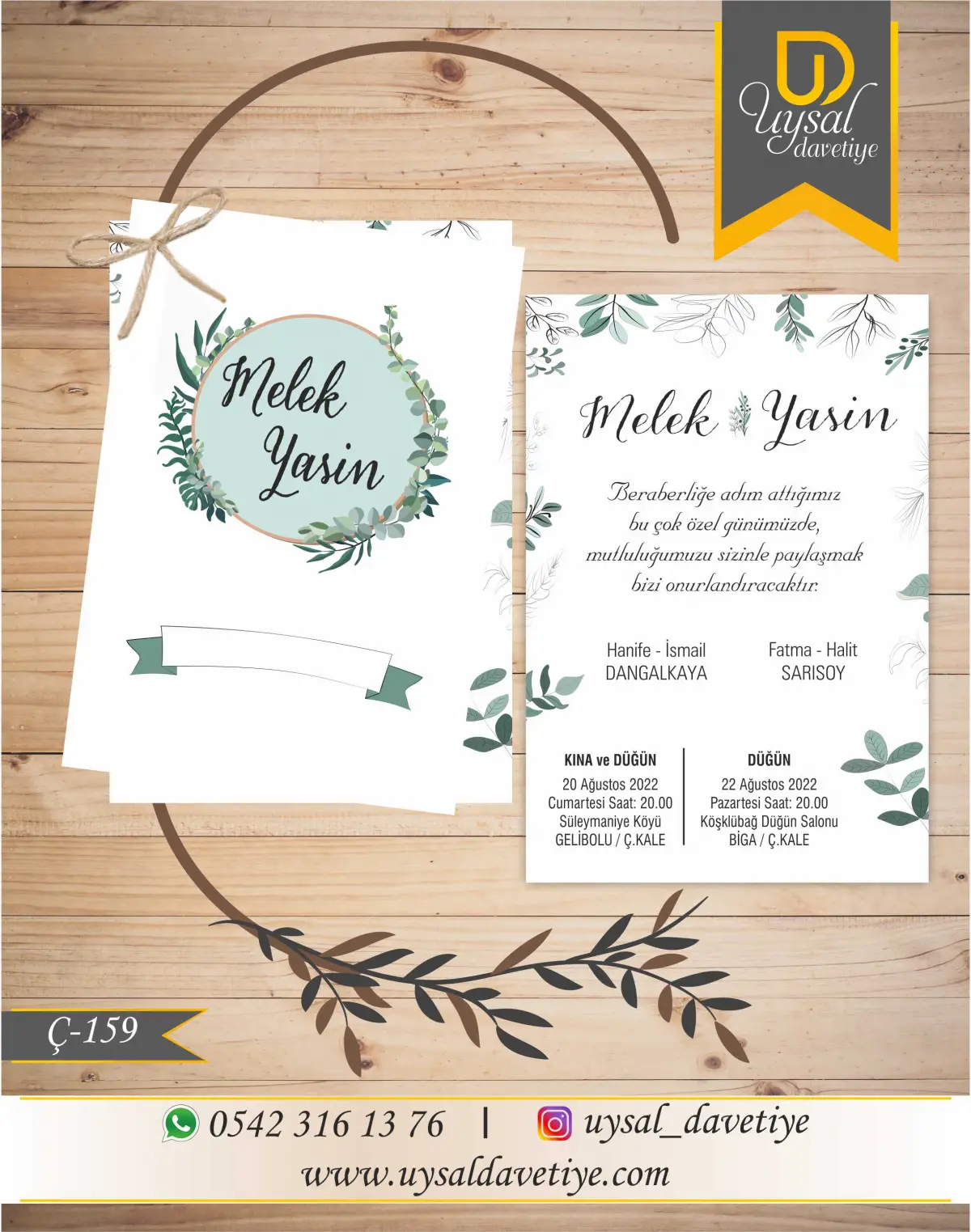 Ç-159 Çiftli/İpli Ekonomik Düğün Davetiyesi