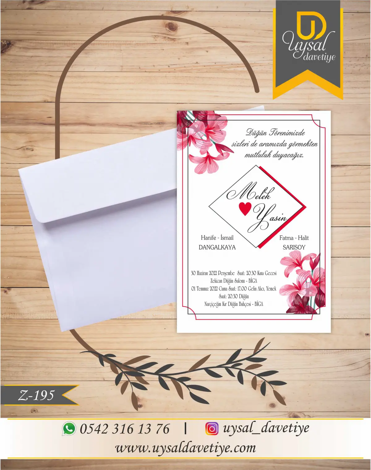 Z-195 Açelya Çiçekli Ekonomik Düğün Davetiyesi