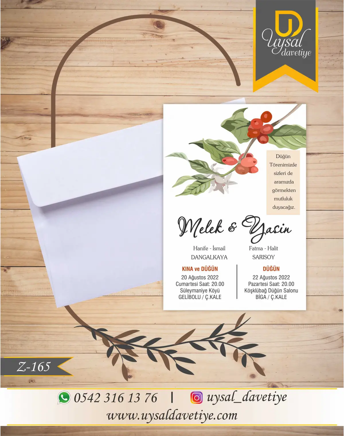 Z-165 Sulu Boya Çiçekli Ekonomik Düğün Davetiyesi