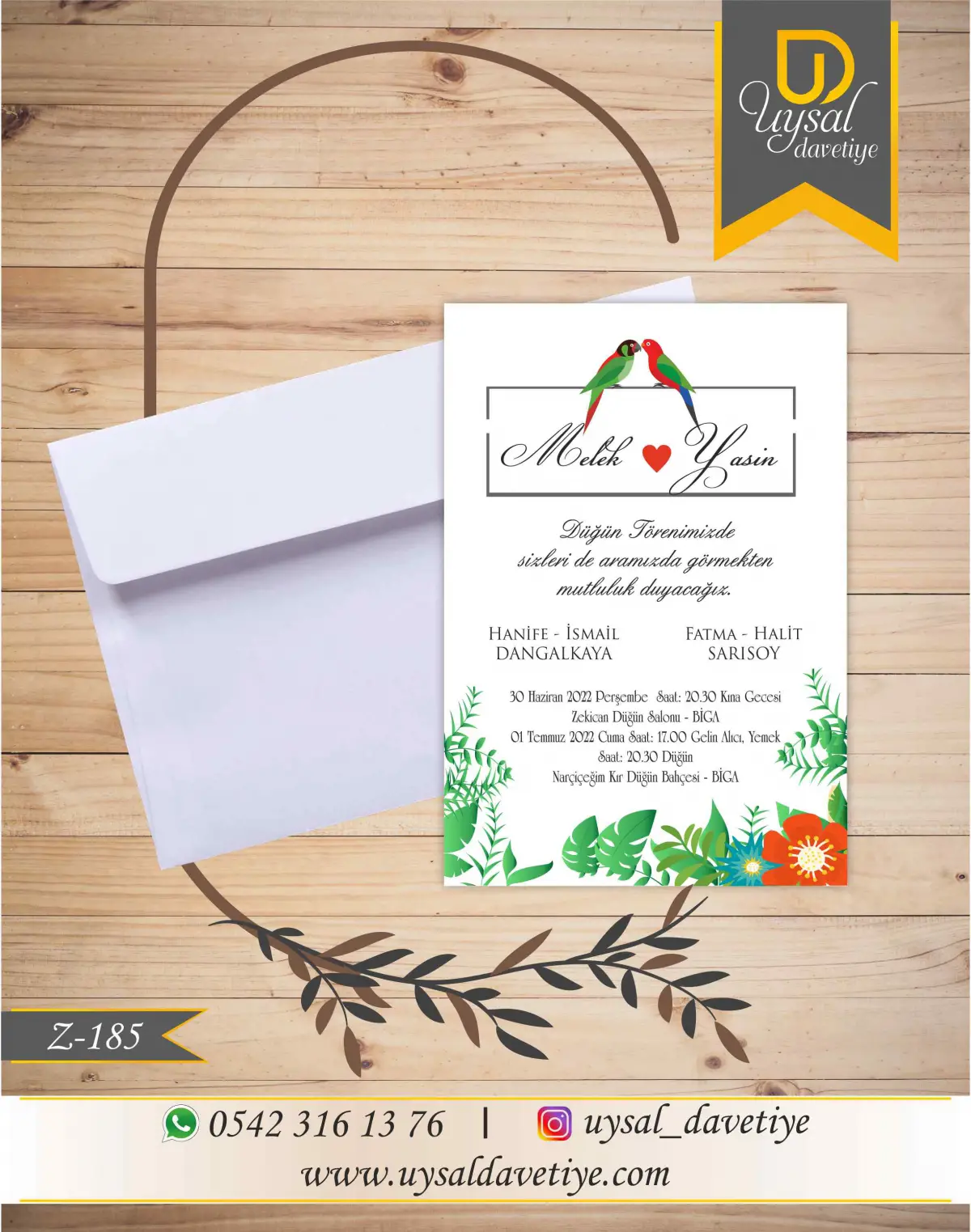 Z-185 Çiçekli&Kuşlu Ekonomik Düğün Davetiyesi