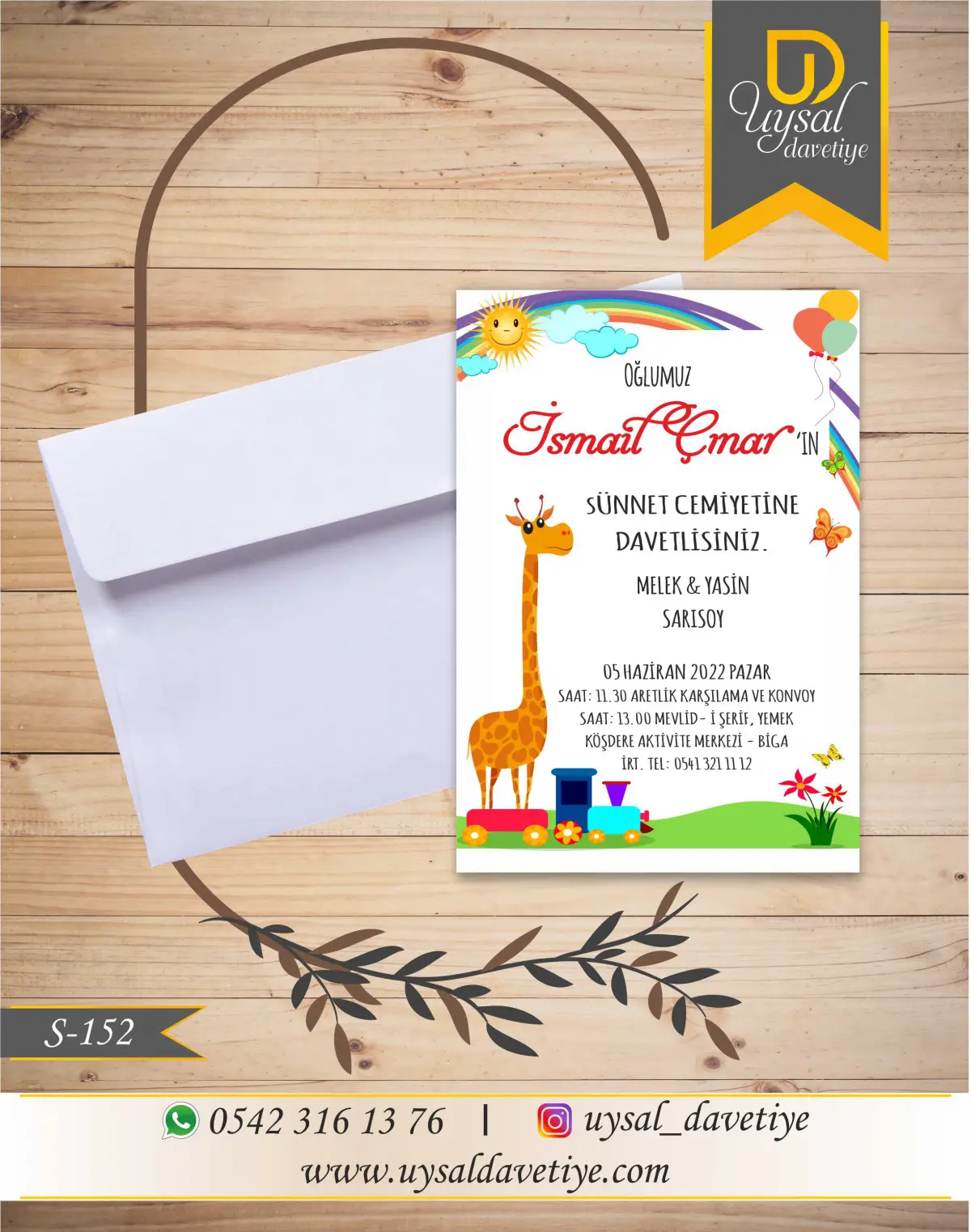 S-152 Zürafalı Ekonomik Sünnet Davetiyesi