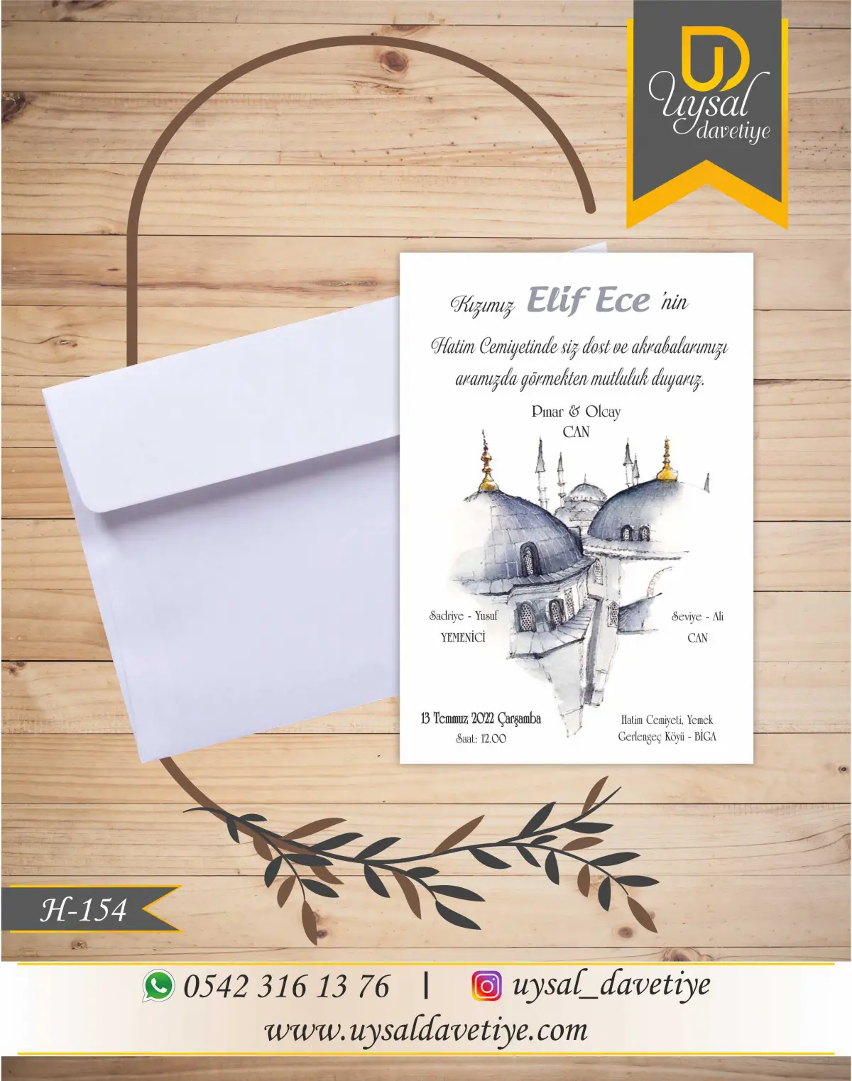 H-154 Kubbeli Ekonomik Hatim Davetiyesi