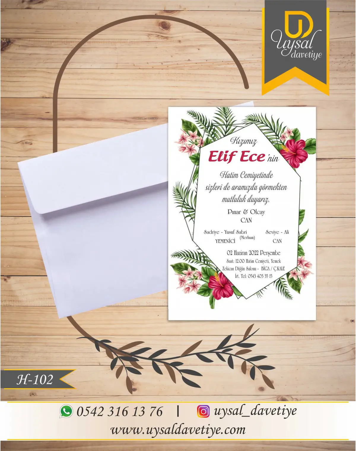 H-102 Çiçekli Ekonomik Hatim Davetiyesi