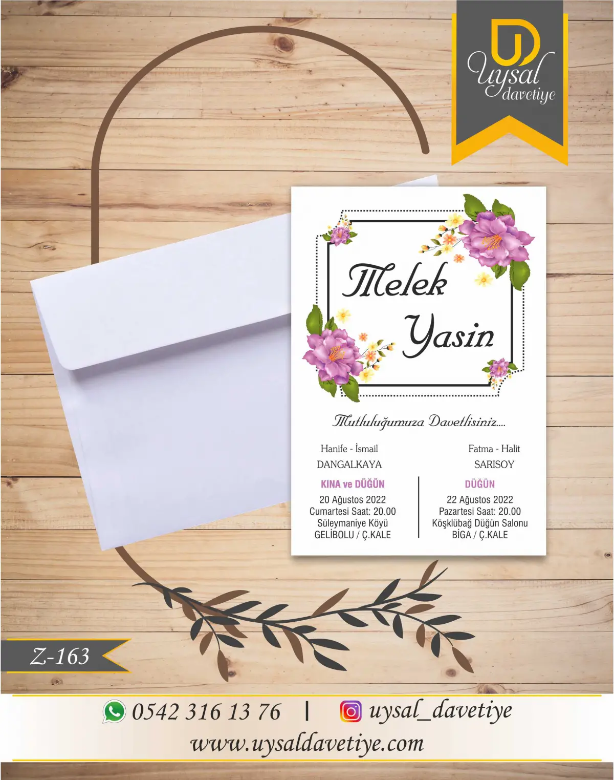 Z-163 Çiçekli Ekonomik Düğün Davetiyesi