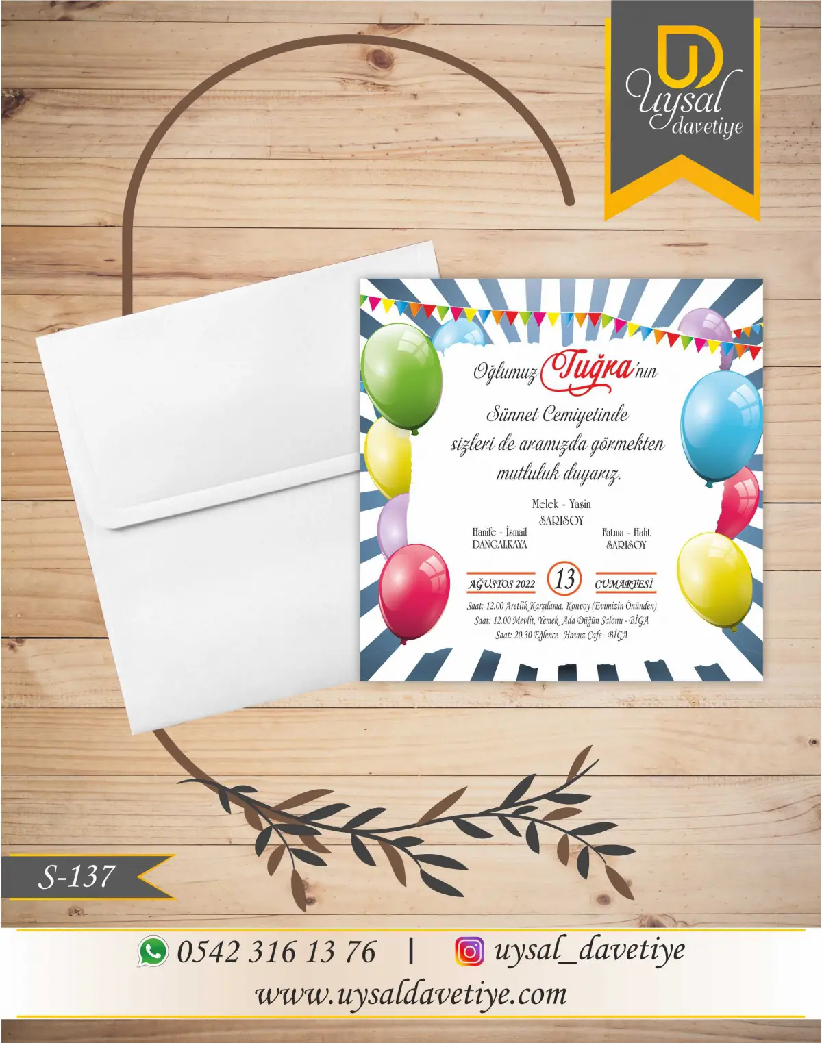 S-137 Renkli Balonlu Kare Ekonomik Sünnet Davetiyesi