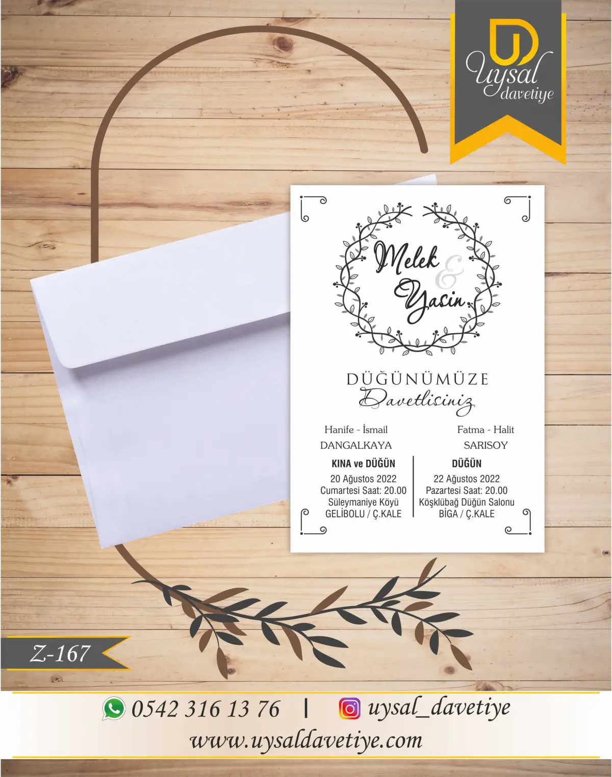 Z-167 Sarmaşık Desenli Ekonomik Düğün Davetiyesi