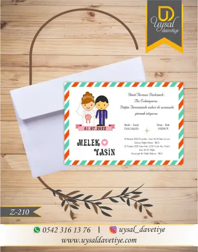 Z-210 Gelin&Damat Desenli Ekonomik Düğün Davetiyesi