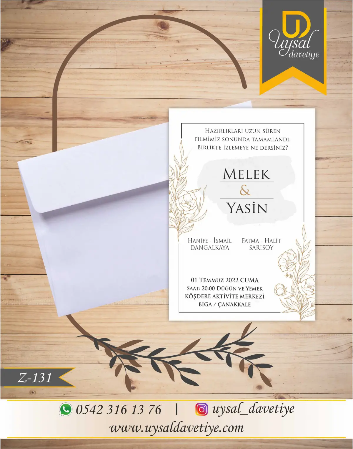 Z-131 Çiçekli Ekonomik Düğün Davetiyesi