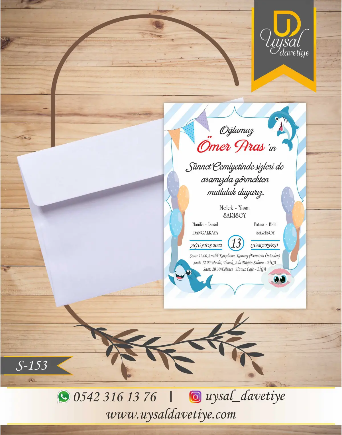 S-153 Köpekbalıklı Ekonomik Sünnet Davetiyesi