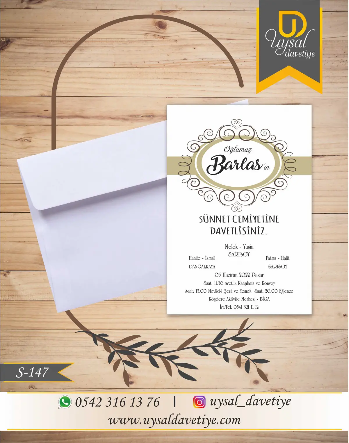S-147 Desenli Ekonomik Sünnet Davetiyesi