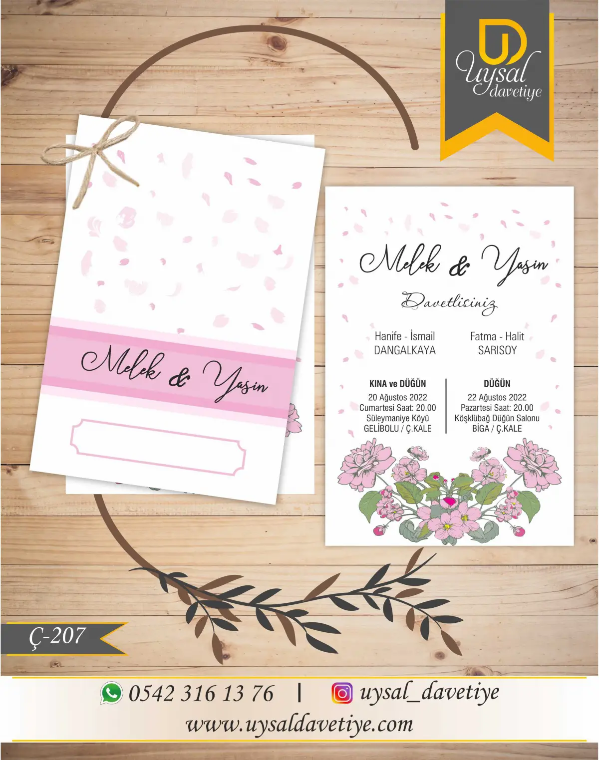 Ç-207  Güllü  Ekonomik Düğün Davetiyesi