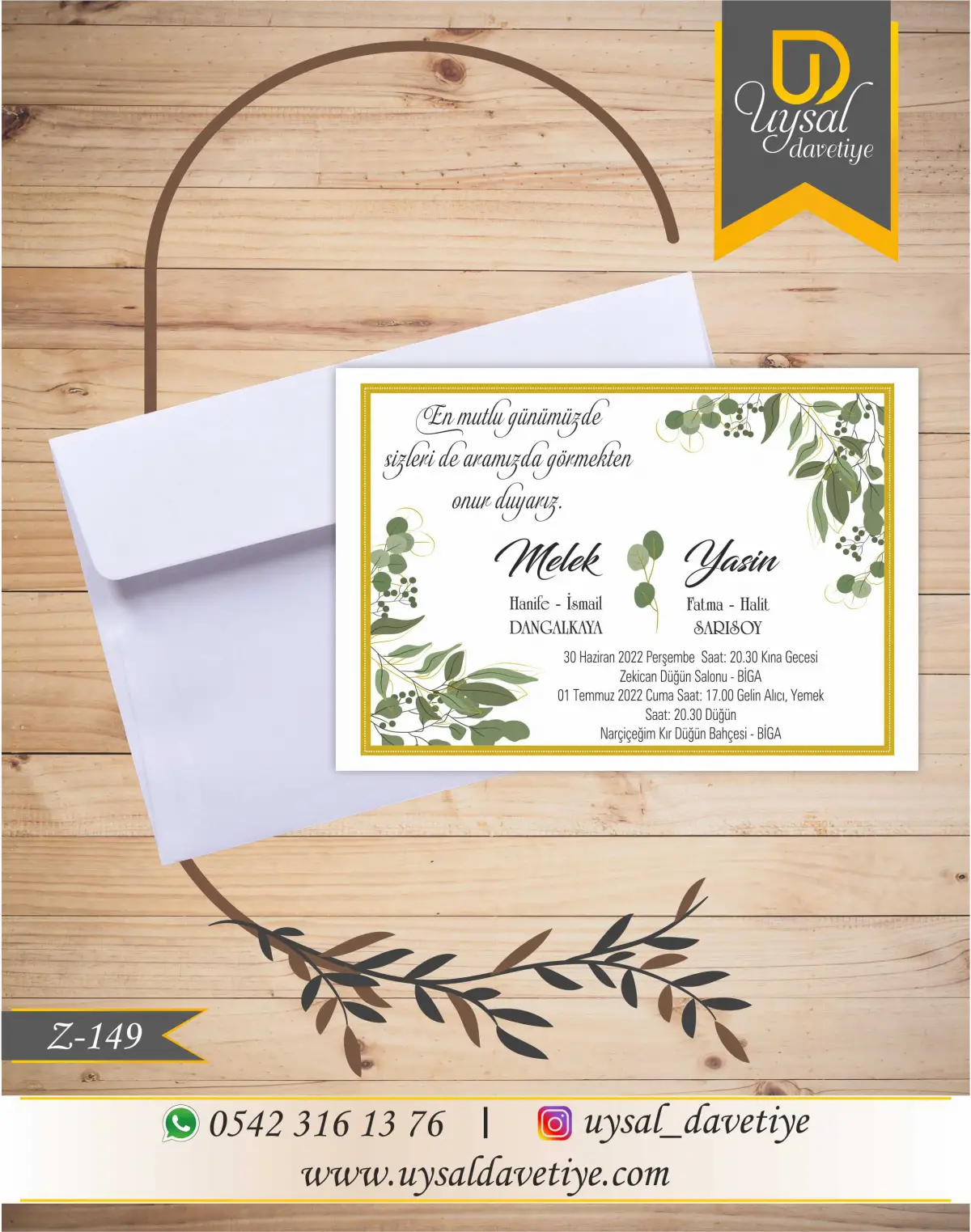 Z-149 Çerçeveli Ekonomik Düğün Davetiyesi