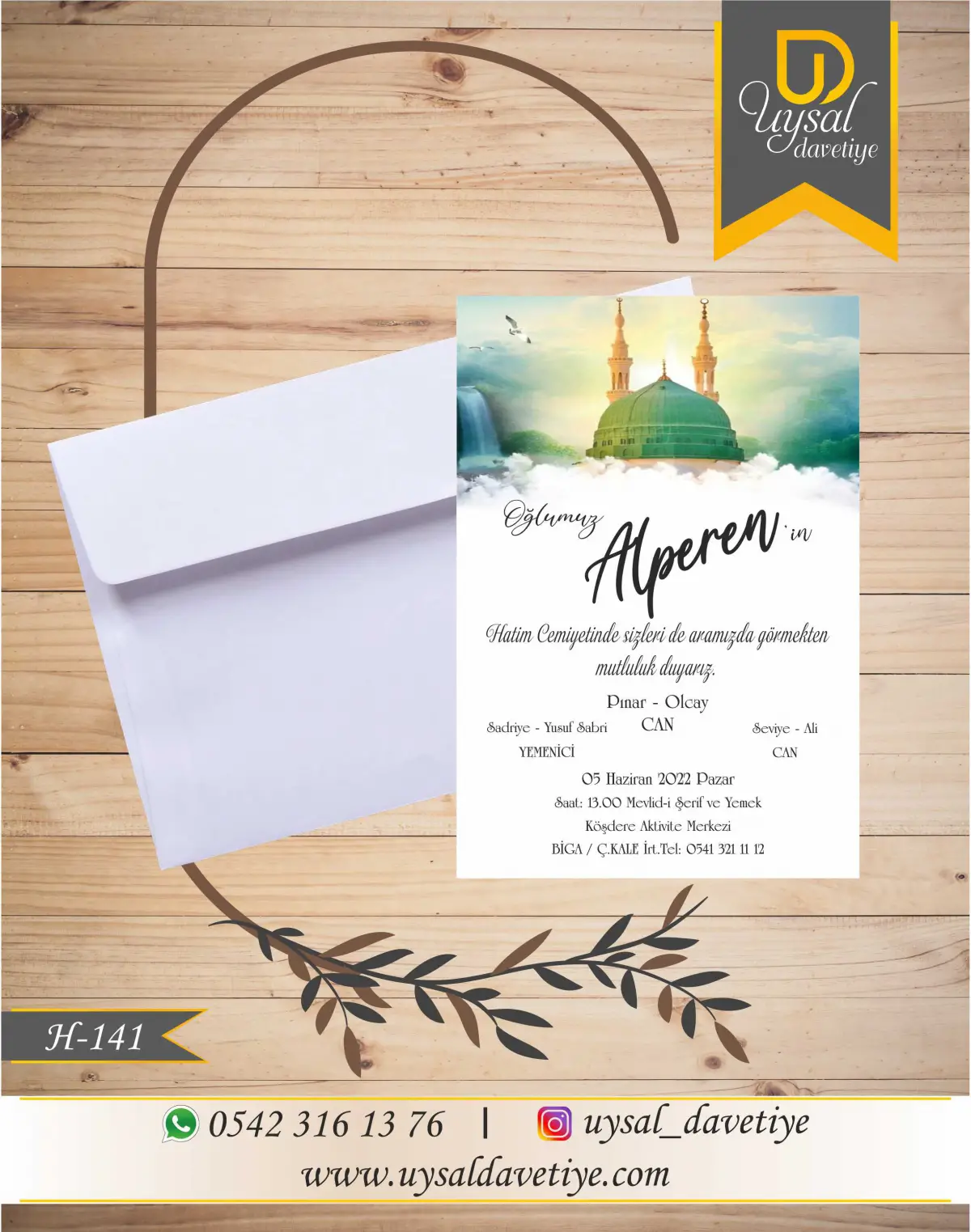 H-141 Kubbeli Ekonomik Hatim Davetiyesi