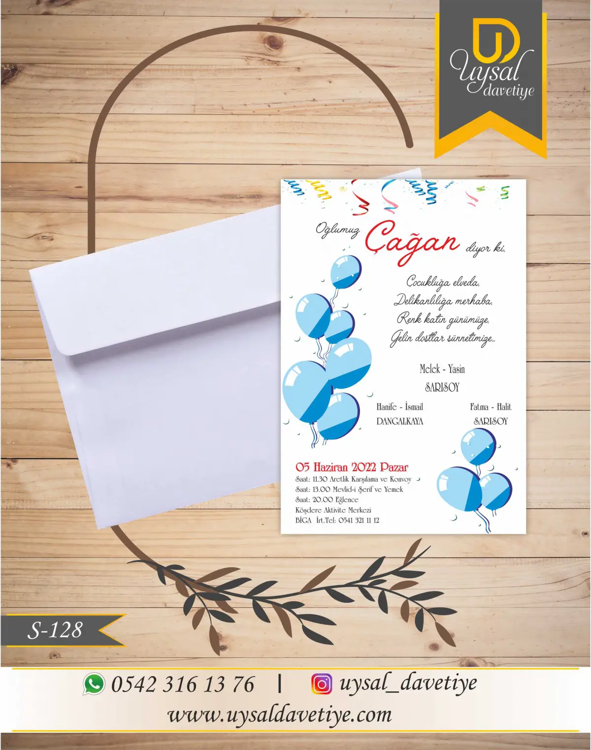 S-128 Mavi Balonlu Ekonomik Sünnet Davetiyesi