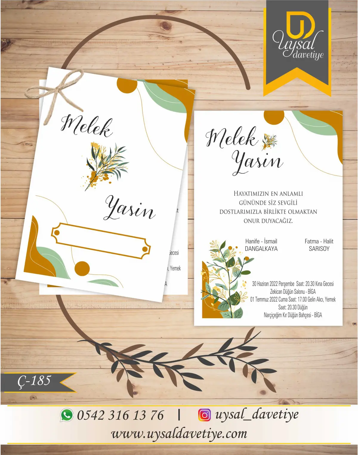 Ç-185 Çiftli/İpli Ekonomik Düğün Davetiyesi