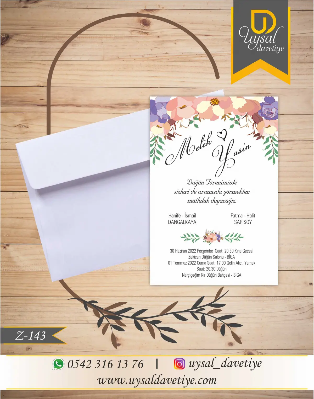 Z-143 Çiçekli Ekonomik Düğün Davetiyesi