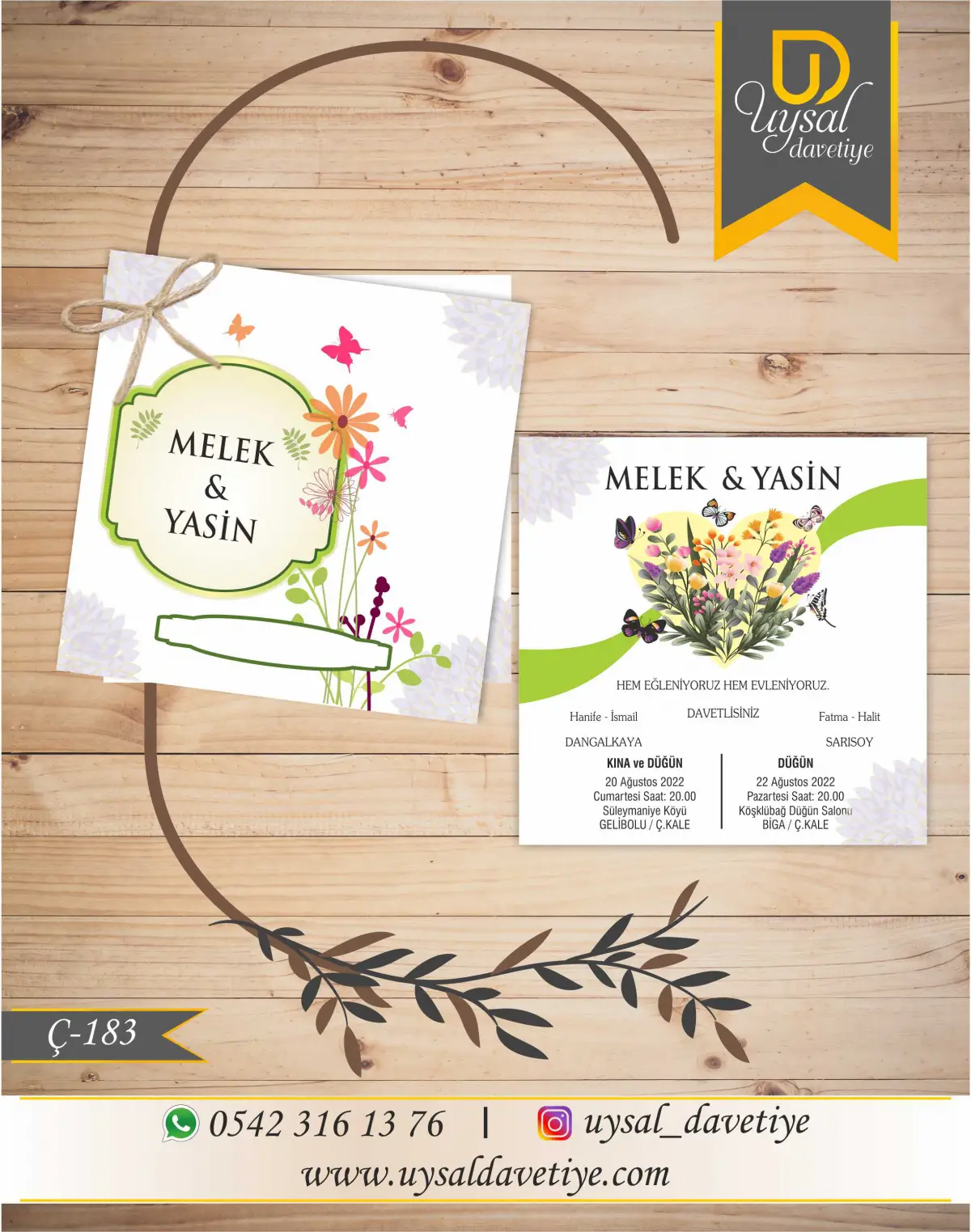 Ç-183 Kare Çiftli/İpli Ekonomik Düğün Davetiyesi