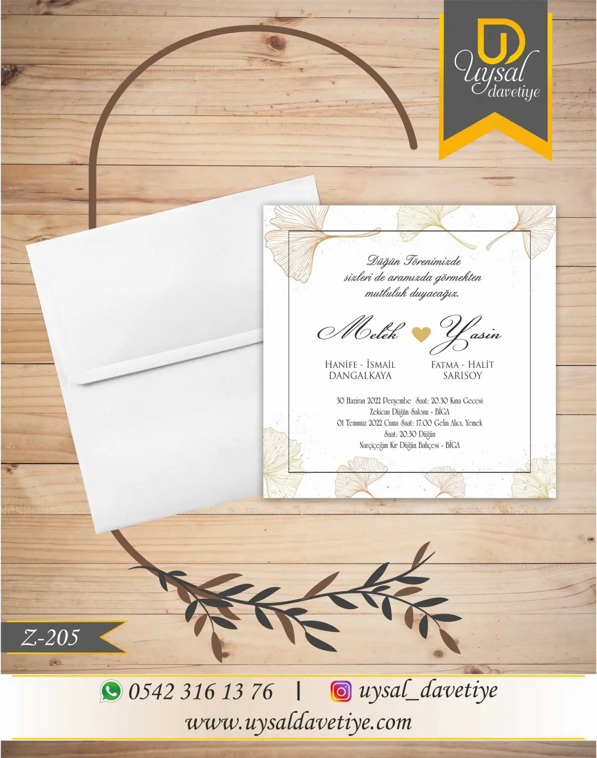 Z-205 Kare Ekonomik Düğün Davetiyesi