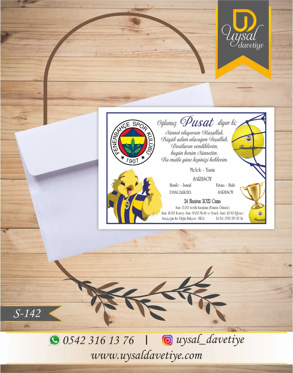 S-142 Fenerbahçeli (Sarı Kanarya) Ekonomik Sünnet Davetiyesi
