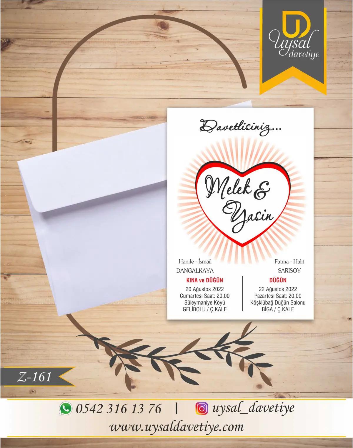 Z-161 Kalpli Ekonomik Düğün Davetiyesi