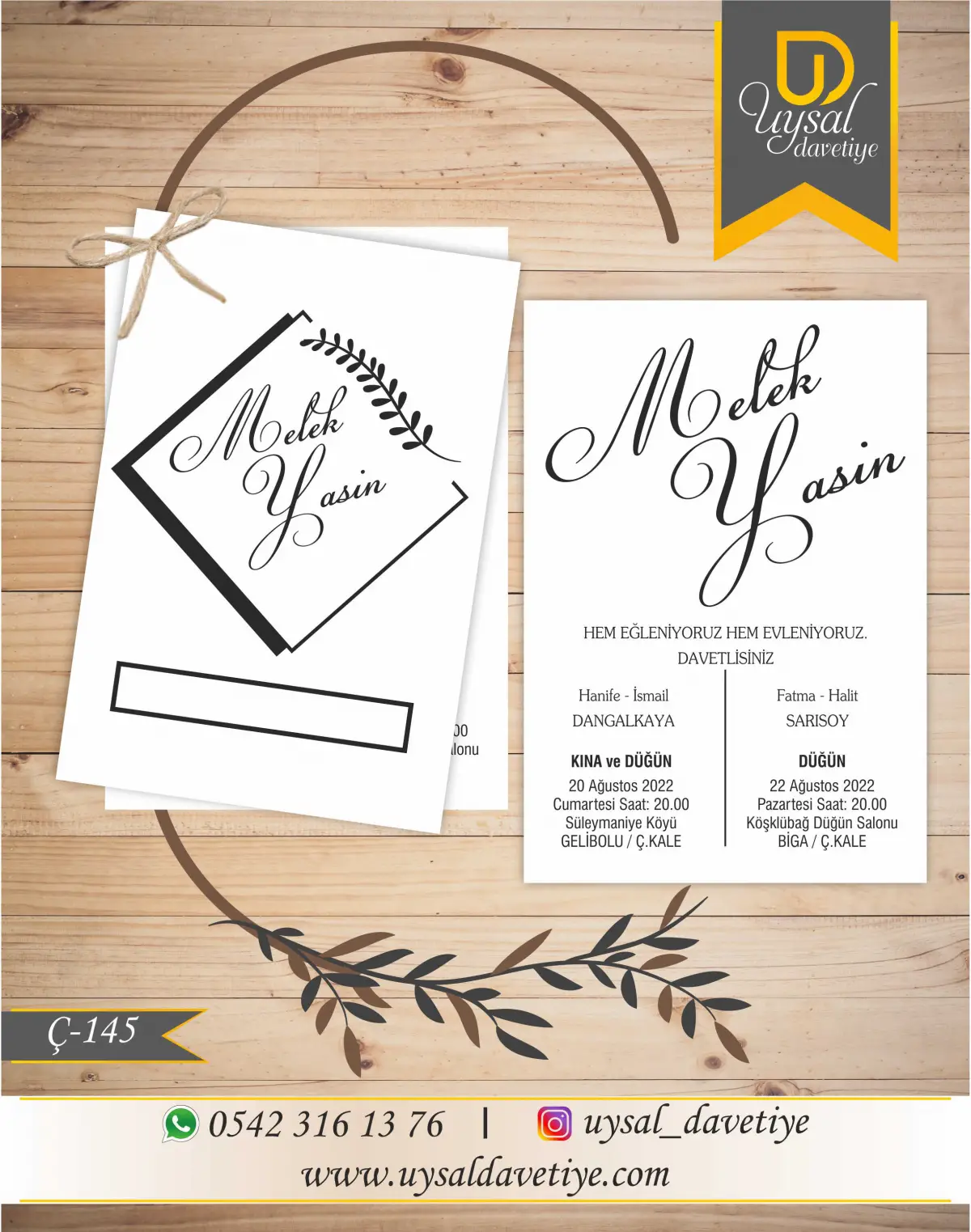 Ç-145 Çiftli/İpli Ekonomik Düğün Davetiyesi