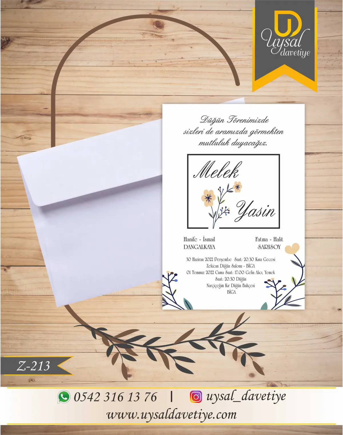 Z-213 Ekonomik Düğün Davetiyesi