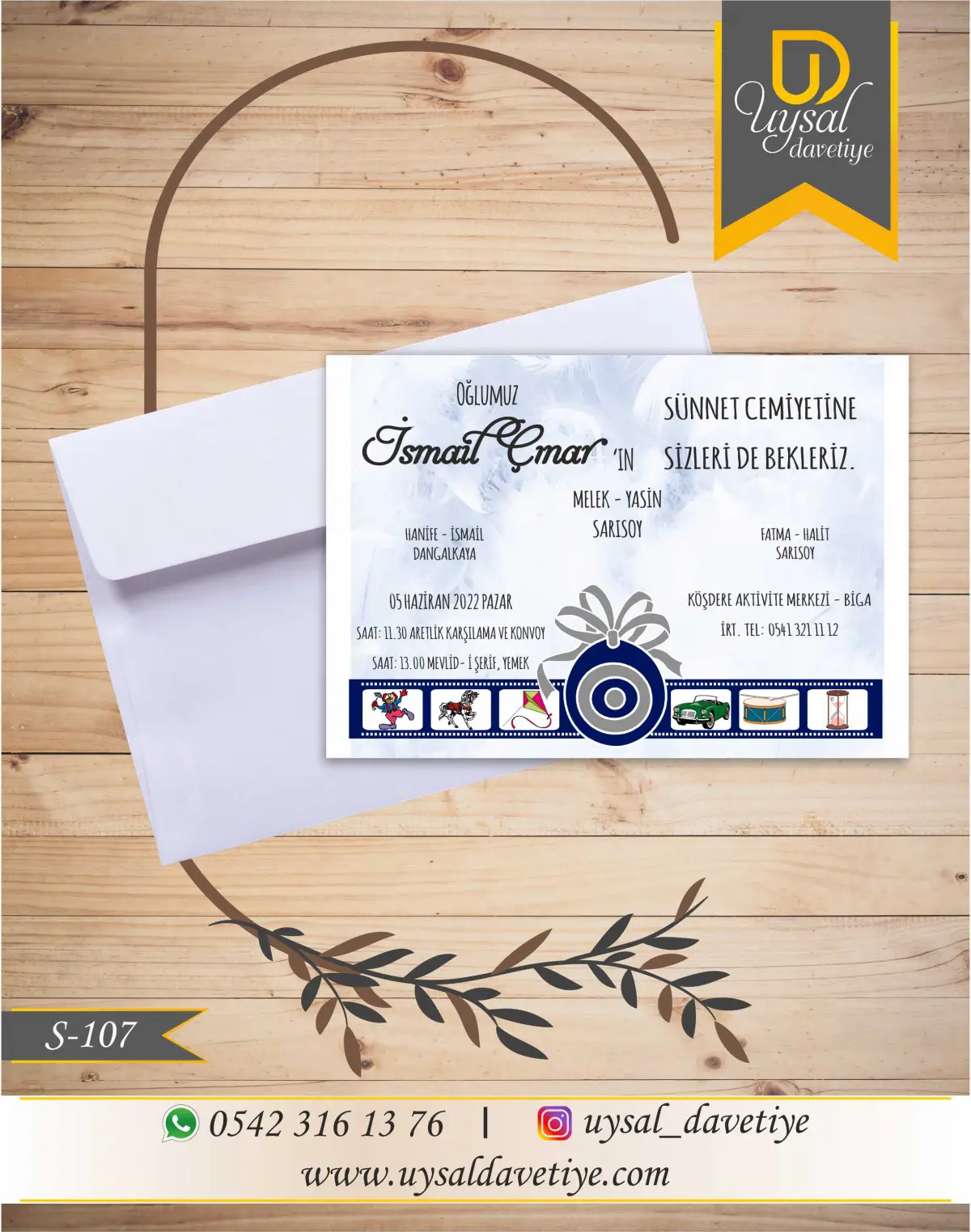 S-107 Nazar Boncuklu Ekonomik Sünnet Davetiyesi