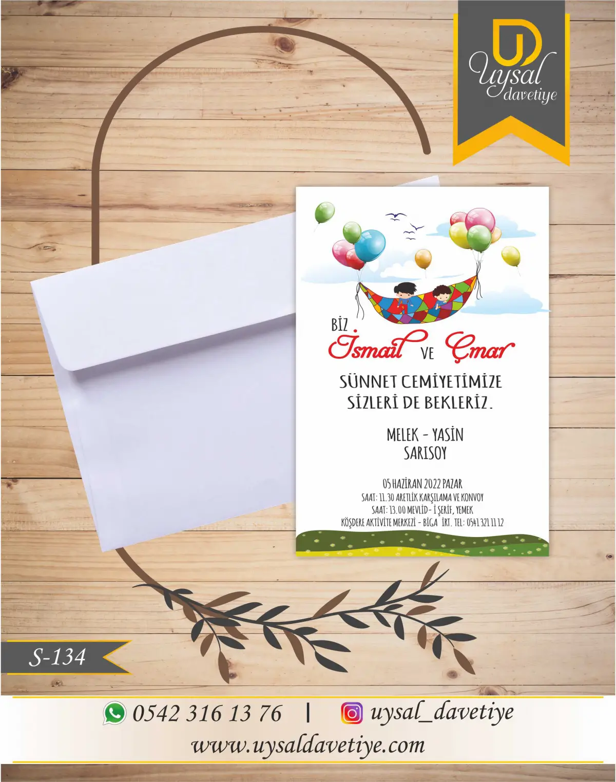 S-134 Renkli Balonlu Ekonomik Sünnet Davetiyesi