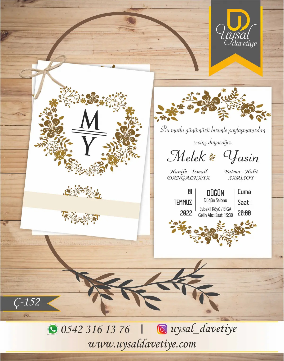 Ç-152 Çiftli/İpli Ekonomik Düğün Davetiyesi