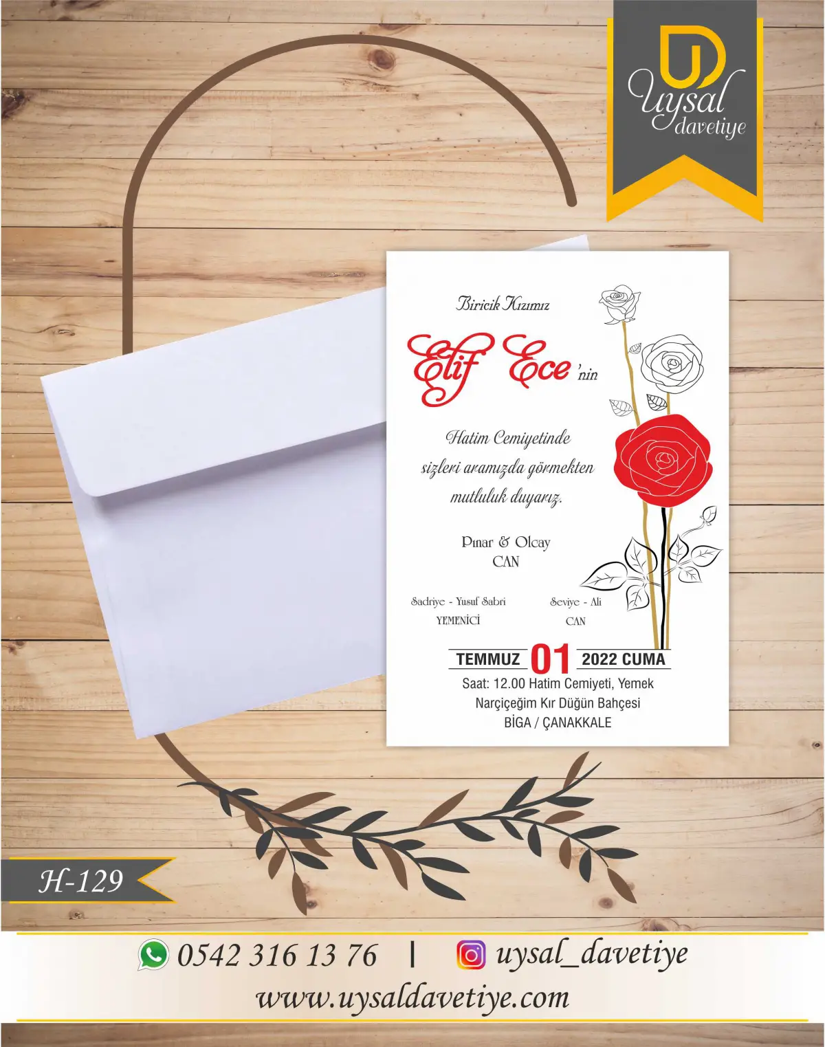 H-129 Güllü Ekonomik Hatim Davetiyesi