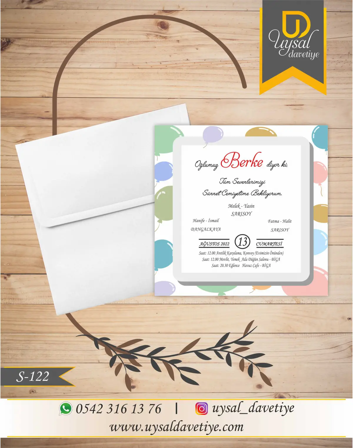 S-122 Balonlu Kare Ekonomik Sünnet Davetiyesi