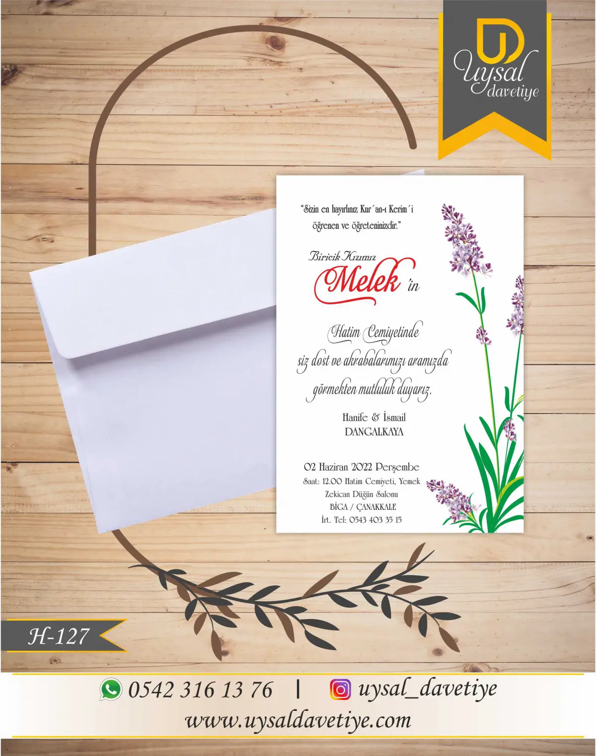 H-127 Çiçekli Ekonomik Hatim Davetiyesi