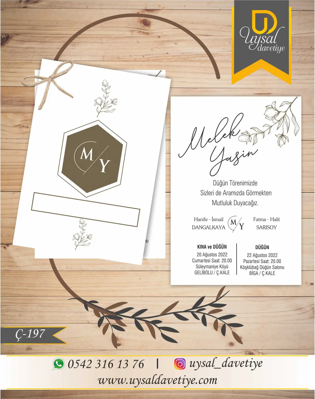 Ç-197 Çiftli/İpli Ekonomik Düğün Davetiyesi